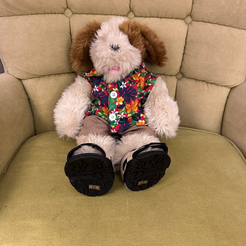 Build a Bear Workshop BAB Dog with Hawaiian Shirt, Safari Khaki Shorts & Sandals